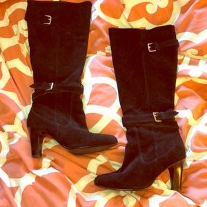 RSVP Black suede heeled boots.
